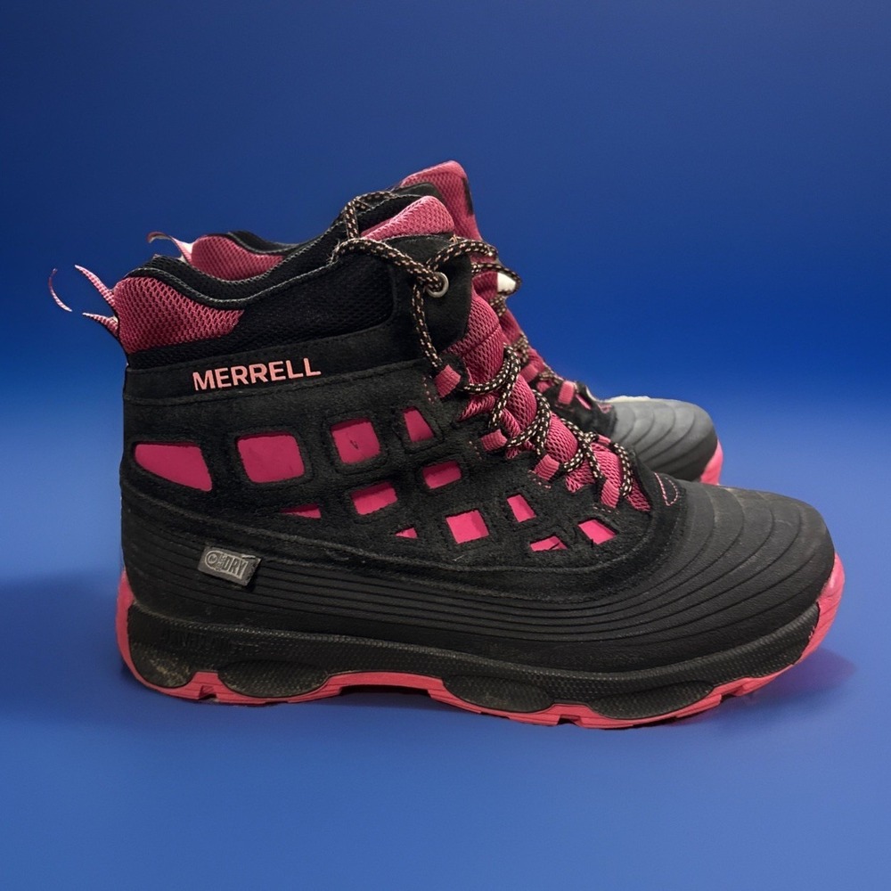 Kids Merrell Snow Boots Sz 5 M Thermo Shiver 2.0 Black Pink Suede Rubber Unisex
